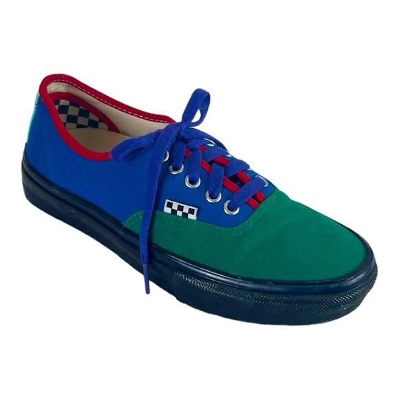 VANS Men’s Custom Sneakers Fabric Green Blue Red Colorblock Pop Cush Size 6.5 - Picture 1 of 14